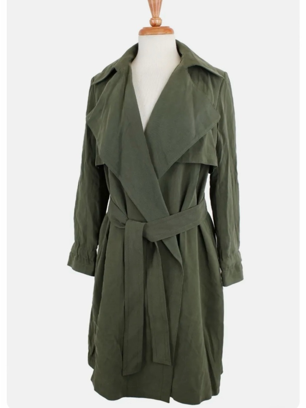 Club Monaco Olive Green Trench Coat with Tie Belt Size XS